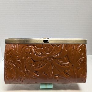 Patricia Nash Tan Embossed Leather Frame Clutch Wallet